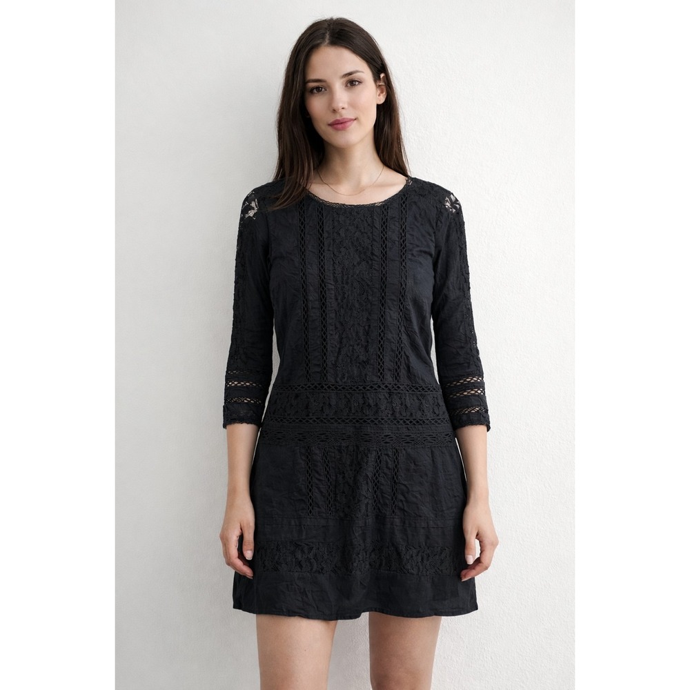 Abercrombie & Fitch Black Lacey 3/4 Sleeve Feminine Poetcore Mini Shift Dress XS